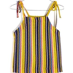 Texture & Thread Madewell Tie Shoulder Rainbow Crochet Tank Top | XL